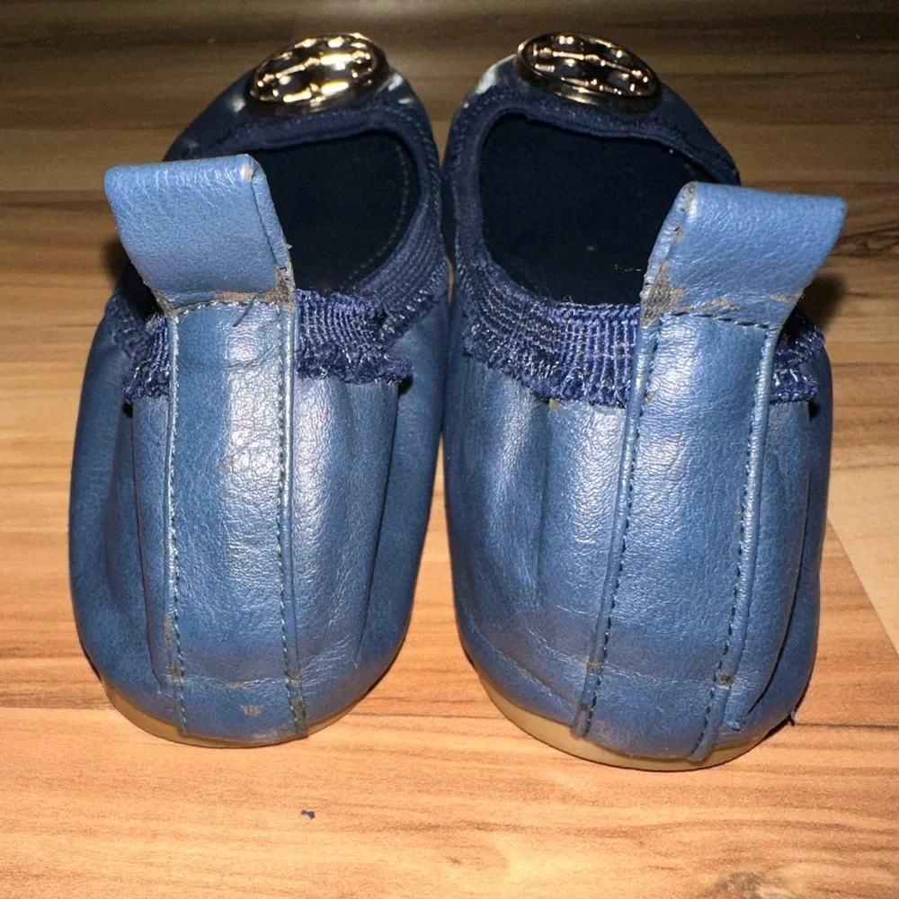 Tory Burch Navy Flats with Gold Emblem